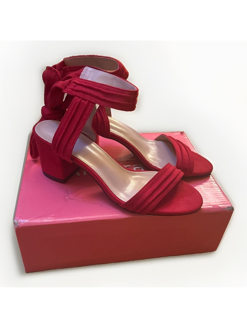 Allegra K Women’s Pump Red Faux Suede Open Toe Block Heel Size 6.5